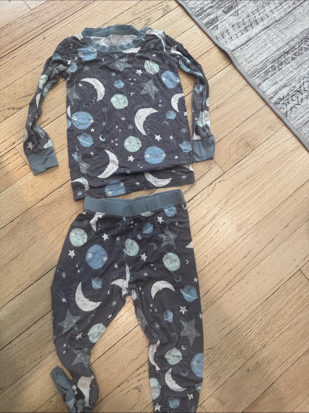 Little Sleepies Moon & Planet Pajama Set - Blue & Gray